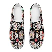 Cool Skull3 Women's Slip on Canvas Loafers Shoes for Women Low Top Sneakers