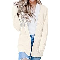 MEROKEETY Womens Long Sleeve Waffle Knit Cardigan Open Front Side Slit Sweater