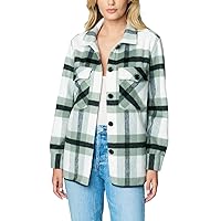 [BLANKNYC] Womens Luxury Clothing Plaid Shirt Jacket, Stylish Shacket & Trendy Coat