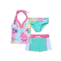 iiniim Kids Girls Colorful Tankini Swimsuit 3 Piece Bathing Suit V-Neck Crop Top Boxer Shorts Swimwear