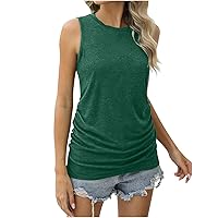Women's Sleeveless Tank Tops Mock Neck Draped Stretchy Summer Casual Ruched Tops Solid Loose Fit Shirts Blouses