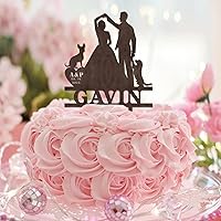 Mr And Mrs Brown Cake Topper Pet Dogs Cats Silhouette Birthday Cake Topper Couple with Surname Heart Acrylic Black Nuptial Wedding Decor Customized Gifts for Girls Boys