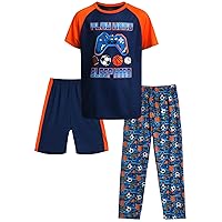 Boys' Pajama Set - 3 Piece Sleep Shirt, Pajama Pants, and Lounge Shorts (8-18)