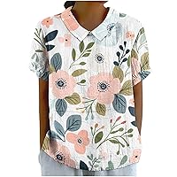 Cute Cotton Linen Shirts Women Peter Pan Collar Keyhole Back Tee Tops Summer Short Sleeve Casual Loose Fit Blouses