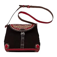 NOVICA Handmade Woolaccented Suede Leather Shoulder Bag Black Red Peru Woven Cultural 'Sacred Valley'