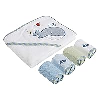 Spasilk Bath Hooded Towels & Washcloths Set for Babies, Hooded Terry Bath Towel & 4 Washcloths, Blue