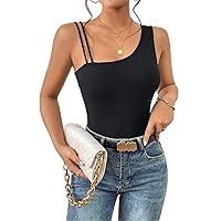 Solid Asymmetrical Neck Top (Color : Black, Size : Small)