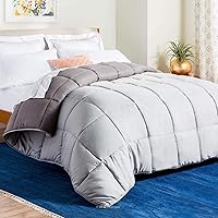 LINENSPA Reversible Down Alternative Comforter and Duvet Insert - All-Season Comforter - Box Stitched Comforter - Bedding for Kids, Teens, and Adults – Stone/Charcoal - Queen