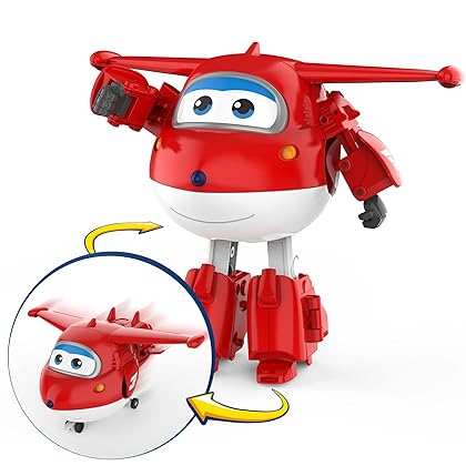 Super Wings Toys, Jett Transformer Toys 5 Inch, Airplane Toy for Kids 3-5 Years Old, Transforming from Toy Jet to Robot, Real Mobile Wheels, Birthday Party Supplies for Preschool Boys and Girls Red