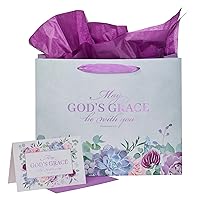 Christian Art Gifts Landscape Gift Bag with Card and Tissue Paper Set - God's Grace - Colossians 4:18 Inspirational Bible Verse, Purple/Blue, Large
