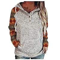 Women's Pullover Hoodies Long Sleeve Button Up Sweatshirts Fall Winter Hooded T Shirt Drawstring Pocket Sweater