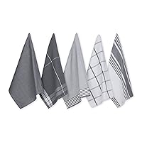 DII Assorted Woven Dishtowel Collection Classic Oversized, 20x28, Gray, 5 Piece
