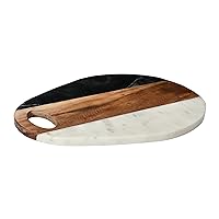 Bloomingville Marble and Acacia Wood Cutting Board with Handle, Multicolor Serving Pieces, 15