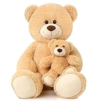 Muiteiur Giant Teddy Bear Stuffed Animal Cute Mommy and Baby Bear Teddy Bear Baby Shower Plush Toy for Kids Boys Girls Great Gift for Christmas Valentines Day Party 40inch,Light Brown