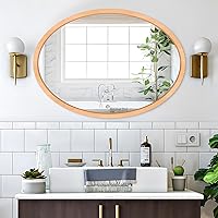 Wood Oval Mirror for Wall Decor 22x30 Inch Oval Bathroom Mirror with Wood Frame for Bathroom Vanity Living Room Bedroom Entryway(Natural Beech Wood)
