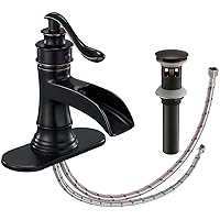 Waterfall Bathroom Faucet Oil Rubbed Bronze Sink with Pop Up Drain Stopper Faucets Single Hole Rustic Vanity Farmhouse Overflow One Handle Bath Black Commercial Assembly Lead-Free by Homevacious