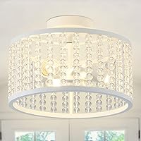 Crystal Beaded Chandelier, Modern Crystal Semi Flush Mount Ceiling Light Fixture 3-Light Glass Chandelier for Bedroom, Entryway, Kitchen, Hallway (E26 Bulbs Not Included)