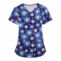 Womens Vacation Outfits, Women's Short-Sleeved V-Neck Print Pocket Carer Top