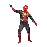 MARVEL Adult Integrated Spider-Man Deluxe Zentai Suit - Spandex Jumpsuit with Mask with Plastic Eyes - Iron Spider Man