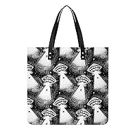 Alien Spaceship Printed Tote Bag for Women Fashion Handbag with Top Handles Shopping Bags for Work Travel
