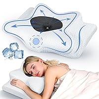 Painless Sleeping Cervical Neck Pillow for Pain Relief, Adjustable Memory Foam Pillows for Side Back Stomach Sleeper, Odorless Cooling Pillow w/Breathable Cases, Orthopedic Contour Bed Pillow
