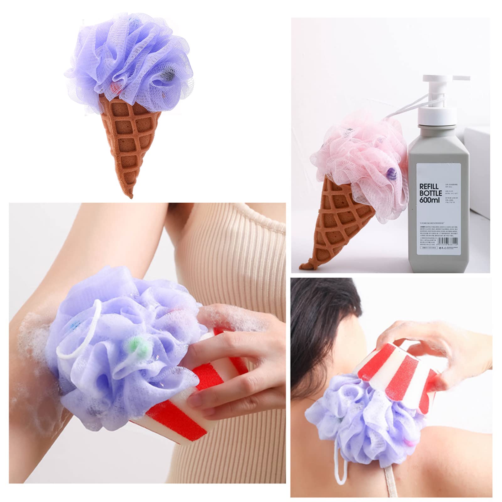Ice Cream Bath Body Scrubber Mesh Foaming Shower Loofahs Bathing Cleaning Tool for Women Kid Shower for Body Cute
