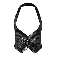YiZYiF Women's Sequin Halter Neck Tie Back Vest Waistcoat Dance Club Tank Top