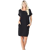 Zenana Rolled Short Sleeve Round Neck Dress Black 1X