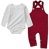 YALLET Baby Boy Clothes, 2Pcs Newborn Infant Boy Romper Outfits 0-18 Months Bib Overalls Pants Set
