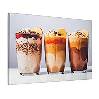 Kitchen Canvas Wall Art Decor Tropical Fruit Smoothies With Strawberry And Orange Picture Artwork Modern Home Art Dining Room Wall Decor