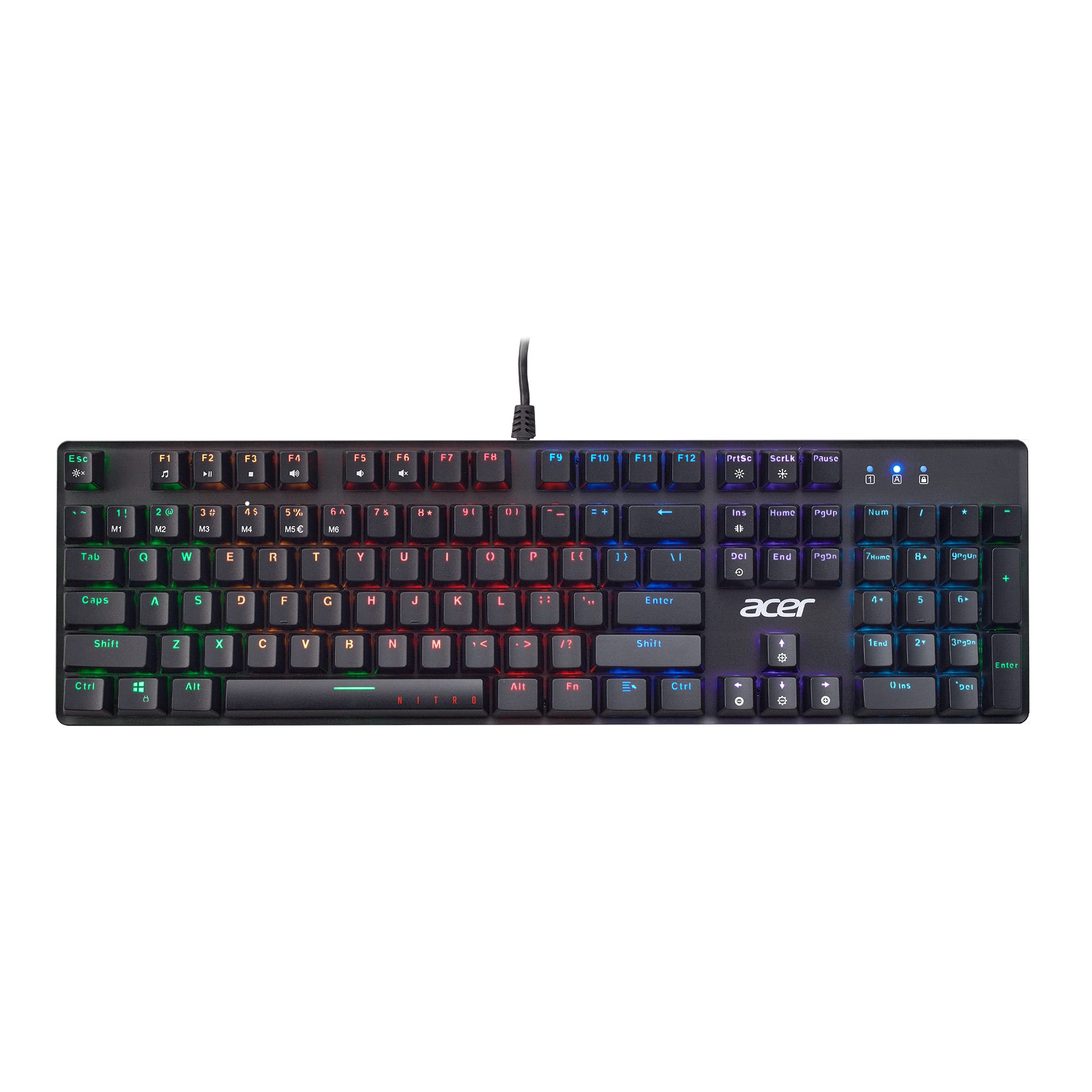 Acer Nitro Gen 2 Wired Gaming Keyboard - RGB Illuminated Keyboard | 100% Anti-Ghosting (N-Key Rollover) | Mechanical Axis | Ergonomic Arc Keycaps | Embedded Multimedia Keys