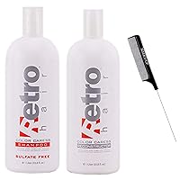 Color Caress Shampoo & Color-Preserving Reconstructor Conditioner DUO KIT SET (w/ Sleek Steel Pin Rat Tail Comb) Retrohair Cleanser Condition (33 oz + 33 oz - LARGE LITER SIZES)
