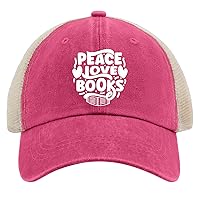Peace Love Books Hat for Womens Baseball Cap Vintage Washed Ball Cap Quick Dry