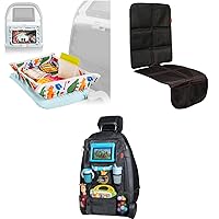 Lusso Gear Kids Tray Table Cover - Dinos, Baby Car Seat Protector - Black, and B S Car Organizer - Black