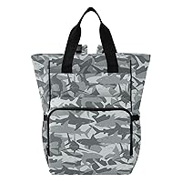 Sharks Camo Diaper Bag Backpack for Baby Girl Boy Large Capacity Baby Changing Totes with Three Pockets Multifunction Travel Back Pack for Picnicking