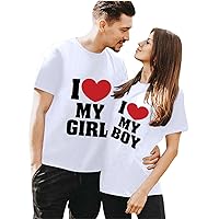 I Love My Girl I Love My BOY Couple Shirts Valentine's Day Casual Short Sleeve Crewneck Matching Couple Shirts Tops