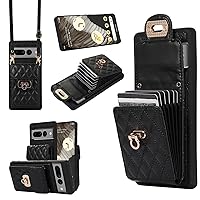 XYX Wallet Case for Google Pixel 7 Pro, Crossbody Strap PU Leather Accordion Organizer Card Holder Protective Case with Adjustable Lanyard for Pixel 7 Pro, Black