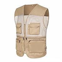 Mens Summer Outdoor Mesh Work Cargo Vest Jacket Lightweight Fishing Travel Photo Vest with Pockets Utility Military Vest