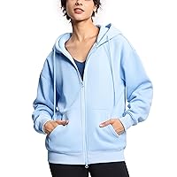 Wjustforu Womens Oversized Zip Up Hoodies Drawstring Workout Fleece Sweatshirts Jackets with Pockets