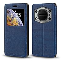 for Oukitel WP22 Case, Wood Grain Leather Case with Card Holder and Window, Magnetic Flip Cover for Oukitel WP22 (6.58”) Blue