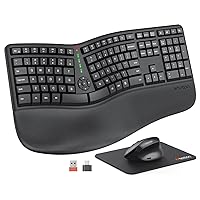 MEETION Ergonomic Wireless Keyboard and Mouse, Ergo Keyboard with Vertical Mouse, Split Keyboard with Cushioned Wrist, Palm Rest, Natural Typing, Rechargeable, Full Size, Windows/Mac/Computer/Laptop