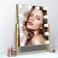 Depuley Hollywood Makeup Vanity Mirror with Lights, 12 Dimmable Led Bulbs, 3 Color Modes, Detachable 10x Magnification, Touch Control, Lighted Vanity Mirror 360° Rotation, Gold, 17.3