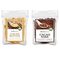 Healthworks Cacao Nibs Raw (32 Ounces / 2 Pounds) and Cacao Butter (32 Ounces / 2 Pounds)
