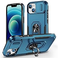Phone Case for iPhone 14 Case iPhone 14 Phone Case with Kickstand Ring Holder, with Camera Cover, with Magnetic Car Mount Function, for iPhone 14 - Blue