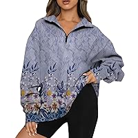 XHRBSI Winter Clothes Women's Casual Fashion Floral Print Long Sleeve Zipper Shoulder Outdoor Oversized Sweatshirts