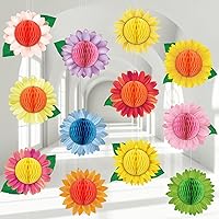 12PCS Summer Flowers Honeycomb Balls Decorations Centerpieces for Tables Colorful Sunflower Hanging Ceiling Sign Party Supplies for Summer Themed Birthday Baby Shower Bridal Shower Party Favor