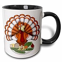 3dRose Cute Large Orange Thanksgiving Turkey On Vegetables Mug, 1 Count (Pack of 1), Black
