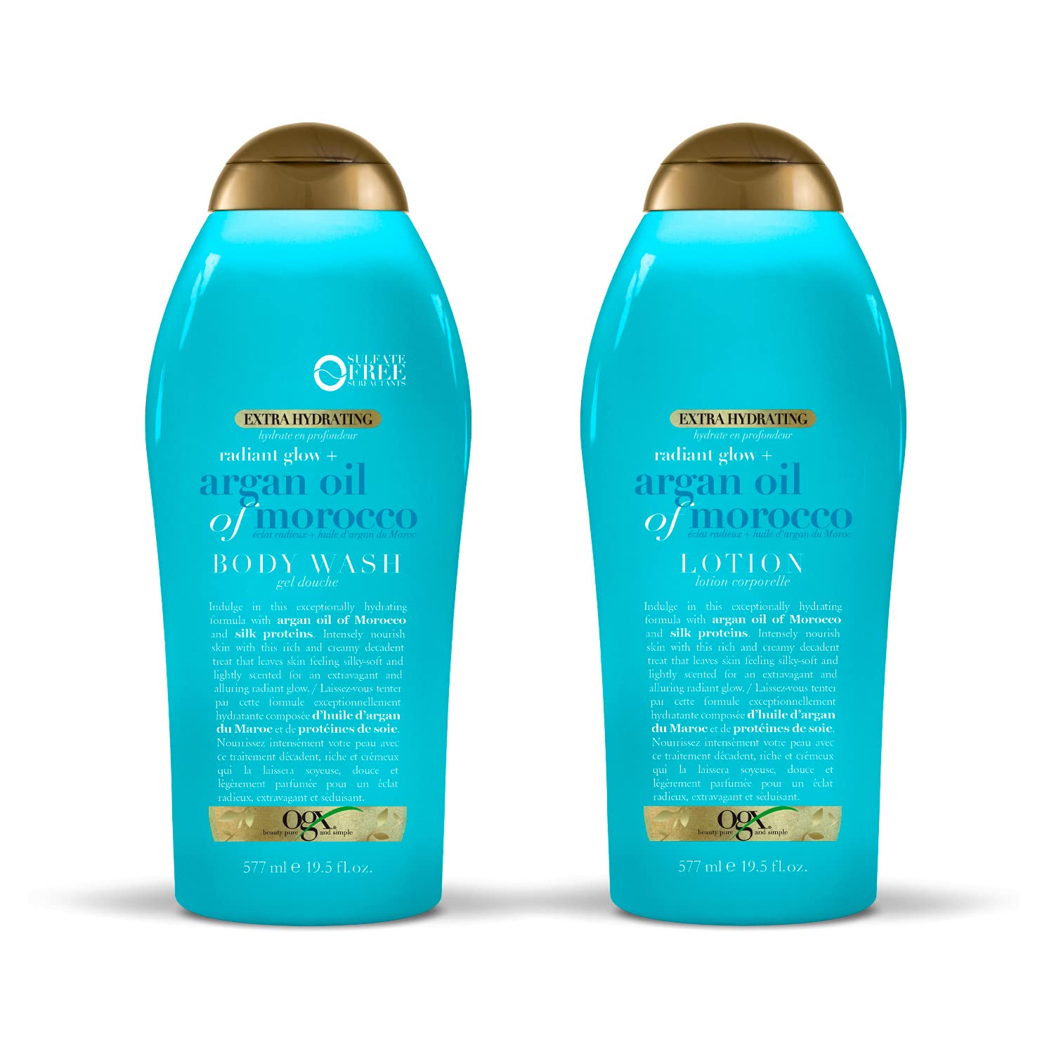OGX Radiant Glow + Argan Oil of Morocco Extra Hydrating Body Wash for Dry Skin Radiant Glow + Argan Oil of Morocco Extra Hydrating Body Lotion for Dry Skin, Nourishing Creamy