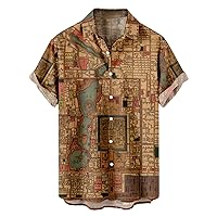 Hawaiian Shirts for Mens Short Sleeve Beach Shirt Vintage World Map Printed Summer Tops Casual Button Down Shirts