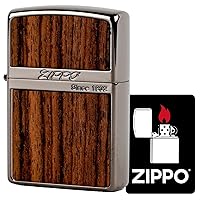 Windproof Brass Double Sided Wood Lighter Light Brown with Special Sticker Black Nickel
